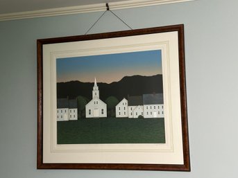 Vintage Theodore Jeremenko 'Church At Sunset' Pencil Signed & Numbered Lithograph