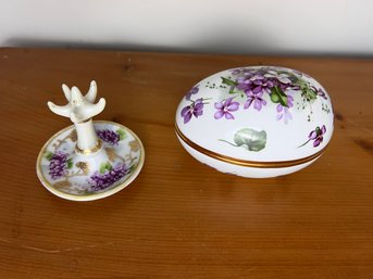 Duo Of Violet Motif Porcelain Vanity Top Items