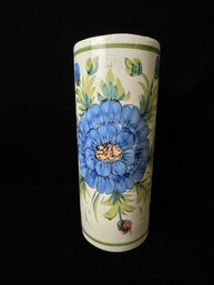 Hand Decorated Mexican Pottery Utensil Holder Or Vase