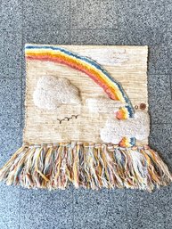 Signed Carpet / Latch Hook 3D Rainbow And Clouds Wall Hanging