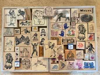 Wood Mounted Rubber Stamps For Crafting - People & Animal Themed