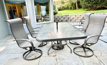 Brown Jordan Wrought Iron / Glass Top Outdoor Table And Aluminum Chairs