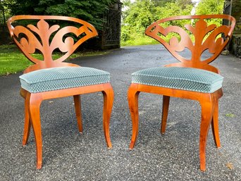 A Pair Of Custom Made Bent Wood Side Chairs In Art Deco Style With Velvet Upholstery