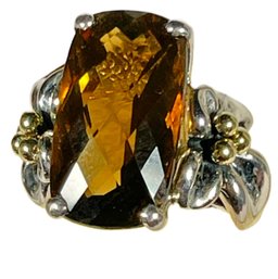 Signed Ann King Sterling Silver Ring Having Large Smoky Quartz Size 7