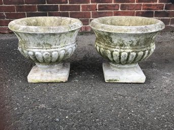 Very Nice Pair Of Vintage Garden Urns - Classic Form - Old White Paint - Just In Time For Spring ! - NICE !
