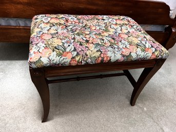 Mahogany Bench With Floral Embroidery Seat