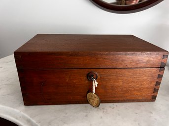 Antique Wooden Case With Original Key, Stamped Boston, Mass.
