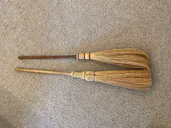 Lot Of 2 Vintage Handmade Brooms