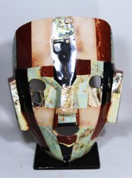 Mexican Contemporary Shell, Stone Inlay Mask Statue