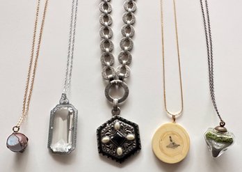 5 Vintage Necklaces: Filligree Grass Pendant, Carved Bone & More