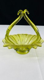 Art Glass Basket Made In Italy Green Flower Design