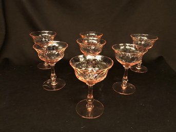 Set Of 7 Vintage Pink Depression Glass Stemware Set