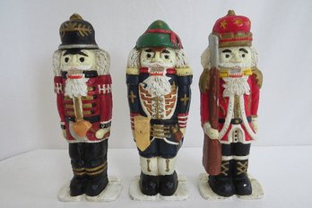 Set Of 3 Cast Metal Nutcracker Soldier Figurine Doorstops