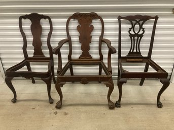 Three Antique Wooden Chairs In Need Of Seats