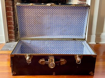 Vintage Metal Travel Trunk With Brass Hardware