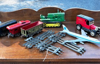 Antique Metal Pre-War Lionel Trains, A John Deere Metal Toy Tractor, And Pan Am Airplane Model - WOW!