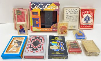 Vintage 1950s Mini Puzzle Toys By  DeLuxe & Vintage Playing Cards, 2 From France & More Games