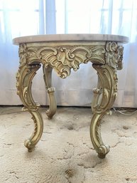 Rococo Style Carved Painted Side Table With Marble Top