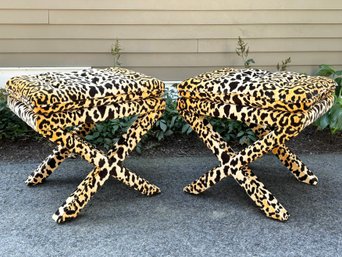 A PAIR Of Vintage Leopard Vanity Stools