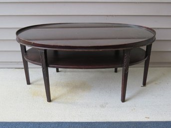 1940's Mid-Century Mahogany Oval Coffee Table W/Glass Top Insert