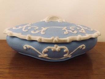 Vintage Holland Mold Ceramic Light Blue Covered Trinket Dish