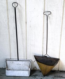 Set Of Mid Century Dust Pans- One With Advertising Of Bamby Bread Bridgport CT & Lincoln Beautyware