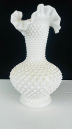 Vintage Fenton White Milk Glass Hobnail Fluted Flower Vase