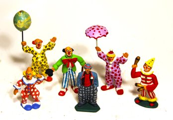 Lot Of Six Painted Colorful Circus Clown Lead Figures