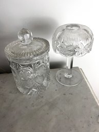 Cut Glass Cannister With Strawberry Design & Candle Lamp With Daisy Design