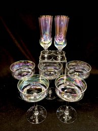 Set Of 9 Iridescent Stemware Pieces