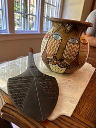 Abstract Cat Pottery Vase And Leather Paddle `