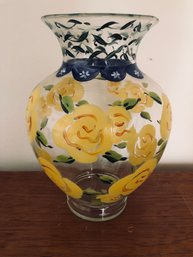 Handpainted Floral Glass Vase