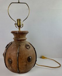 Vintage Pottery Lamp With Metal Embellishments