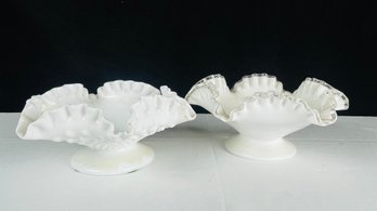 Pair Of Fenton Hobnail Milk Glass Footed Bowls