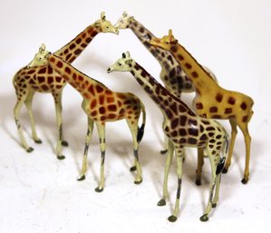 Lot Of 5 Painted Lead Tall Giraffe Circus Figures Almost 5' Tall