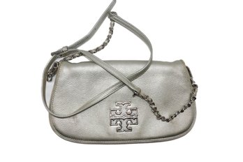 Tory Burch Silver Metallic Chain Crossbody Purse Handbag