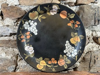 A Large Metal Tray With A Painted Rim, Fruit Motif