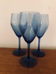 Vintage Blue Wine Glass Set Of 3