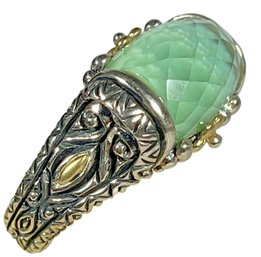 Bixby Sterling Silver 18K Gold Ladies Ring Having Green Faceted Gemstone Size 7