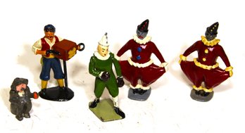 Lot Circus Dime Store Lead Figures Organ Grinder With Monkey, Clowns