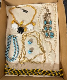 Beautiful Collection Lot Of Jewelry - Elephant Gone Tone Chain, Beaded Necklaces With Ear Rings & More. MP/ A3