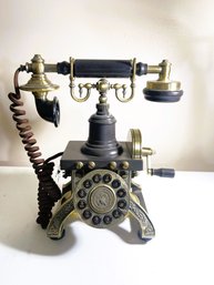 Black And Brass Pushbutton Phone Replica