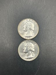 2 1964-D Uncirculated Silver Washington Quarters