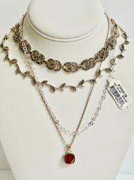 Three  Vintage Marked Sterling Necklaces: 2 Marcasite, Chain With Pendant, One NWT Sterling Chain