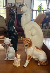 5 Beautiful Cats - Orange Black White Ceramic, White & Black Seating Cats & Mini Cat.