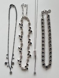 4 Necklaces: Napier With Matching Earrings Rhinestone Lariat, Austrian Crystal & More