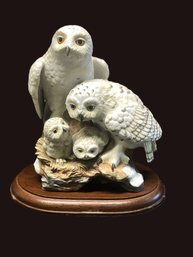 The Danbury Mint 1989 Snowy Owls By Katsumi Ito With Wood Display Stand