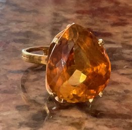 18K HUGE Pear Shaped Topaz (?) Ring