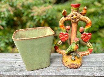 Signed Pottery  (Tree Of Life) With Artisan  Vase