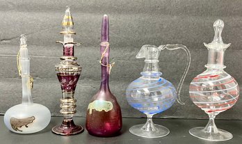 Lot Of Glass Perfumes - One Pitcher Version - Glass Applicators - Purple Clear White Red Blue - 4.25 - 6 H